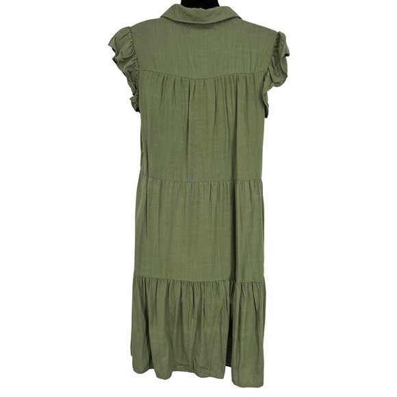 Lucky Brand Women Tier Dress Green Short Sleeve Ruffle Collar Size Small NWT New - Picture 6 of 7